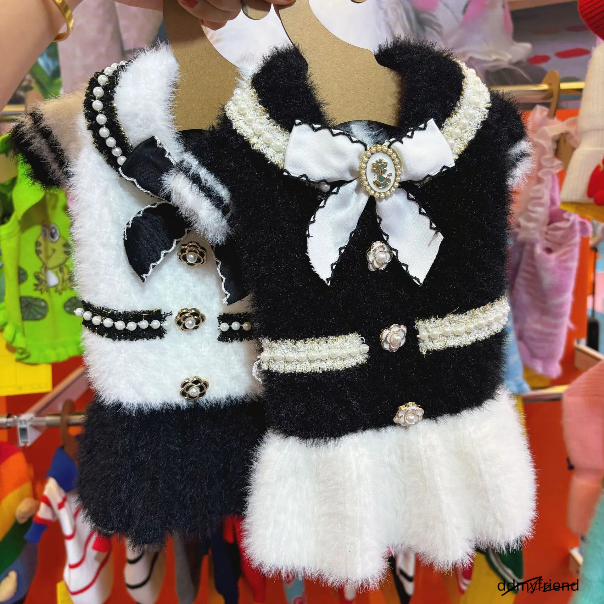 Sweater Dress With Bowtie, Mink Fur Fabric Dog Turtleneck Pullover Knitwear Puppy Girls Cold Weather Sweater, Suitable For Small Dogs Puppies M Y228 D