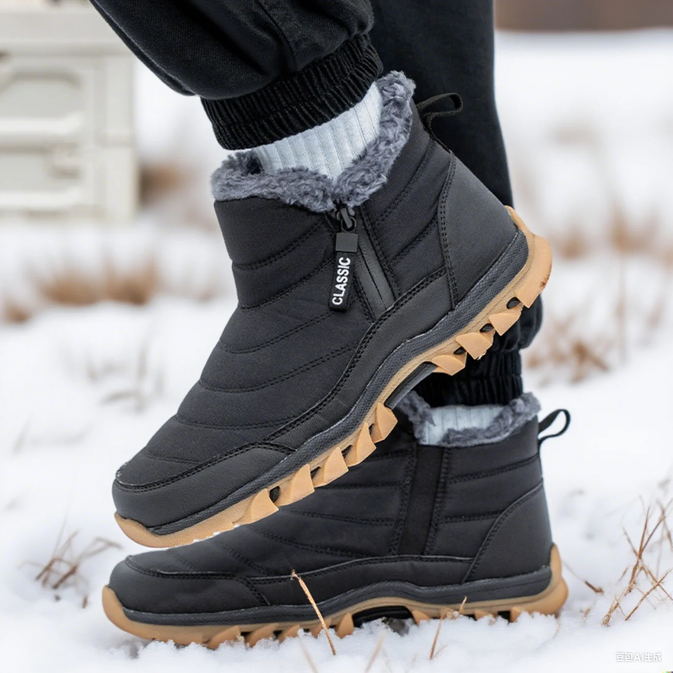 Men Winter Snow Boots Waterproof Warm Ankle Boots Outdoor Fur Hiking Boots Work Shoes Casual Shoes Booties Men Zipper251020