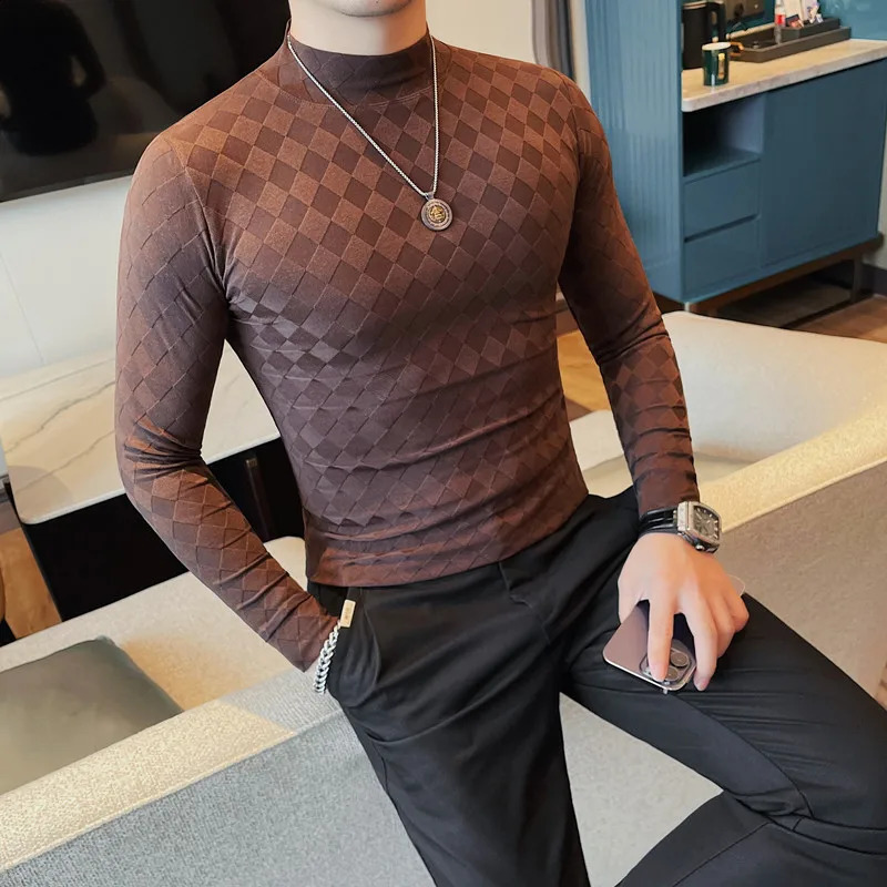 Playeras Para Hombres Big Size Mens Autumn Winter T Shirts Long Sleeve Fashion Korean Slim Fit Casual Turtleneck Basic Pullover 251020