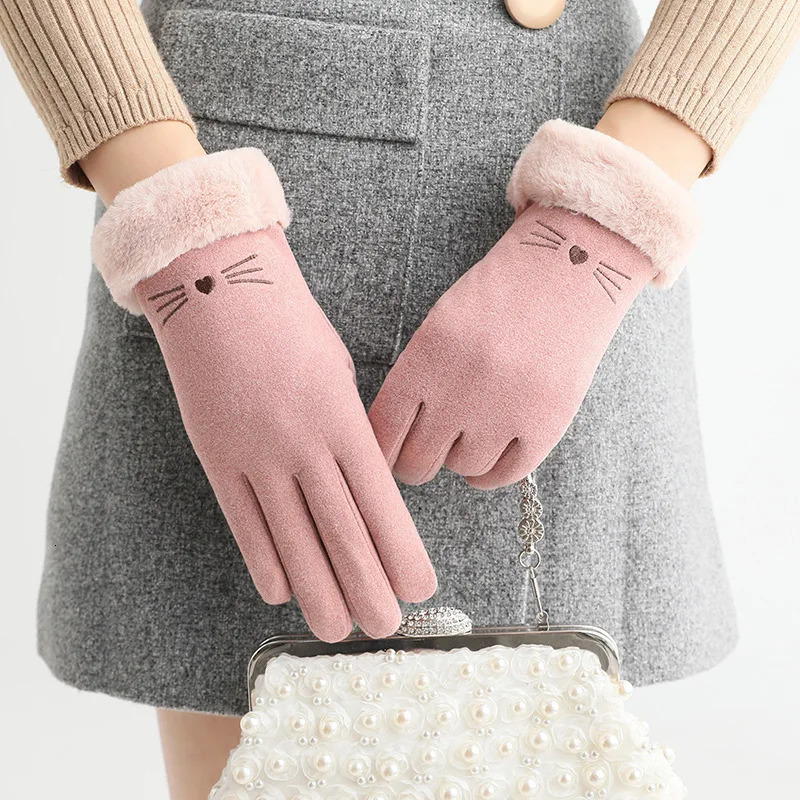 Suede Fleece Gloves for Women Thermal Winter Riding Gloves with Touchscreen Korean Style AntiCold Youthful Finger Gloves 251023