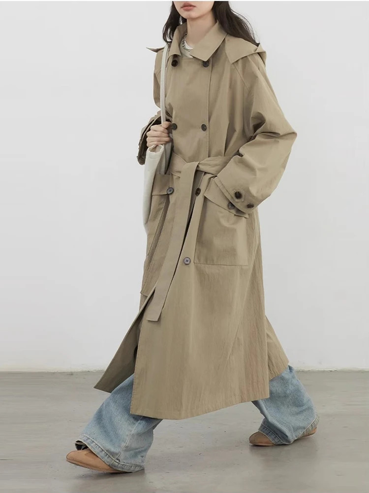 CHIC VEN Women Trench Coat Loose Casual Detachable Hat Female Windbreaker Woman Overcoat Spring Autumn 251021