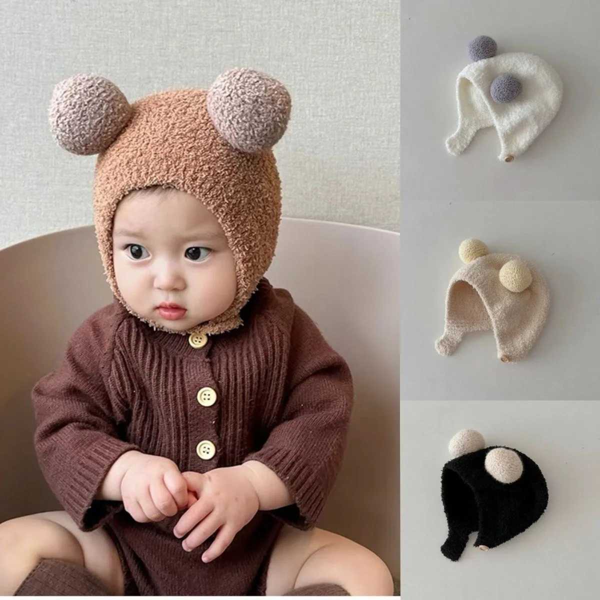 Korean Style INS AutumnWinter New Baby Ear Protection Cap Warm Comfortable Double Ball Soft And Supple Head Cap TrendyL251024