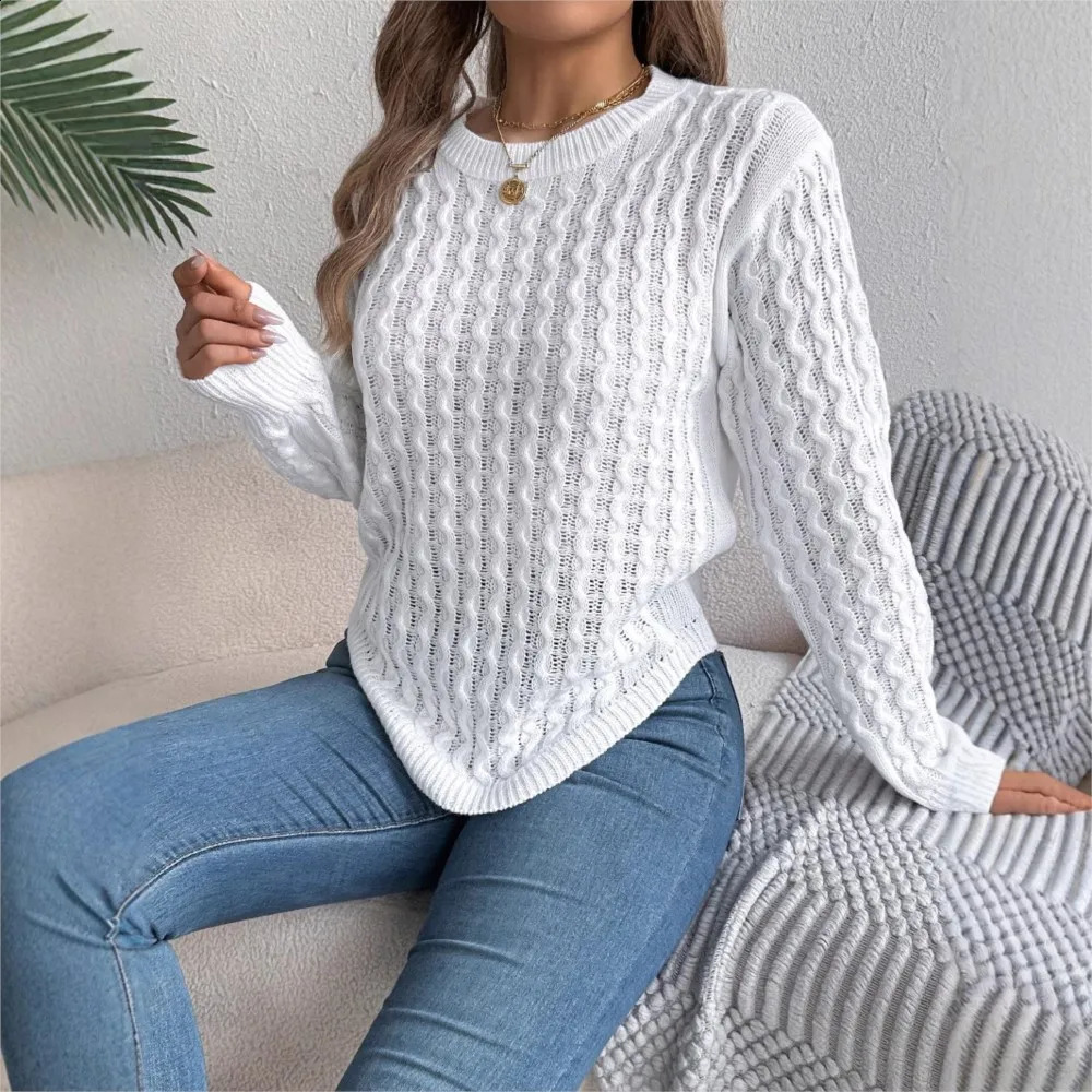 Fashion Knitted Braided O Neck Lantern Longsleeved Womens Top Autumn Retro Irregular Pullover Versatile Sweater Female 251023