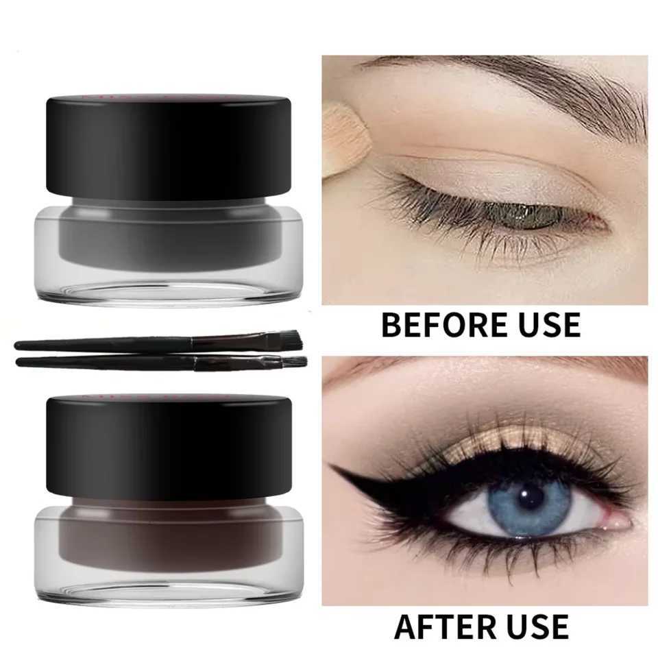 2 bottles of twocolor eyeliner gel durable color rendering waterproof non smudging eyeliner cream with two brushesL251024