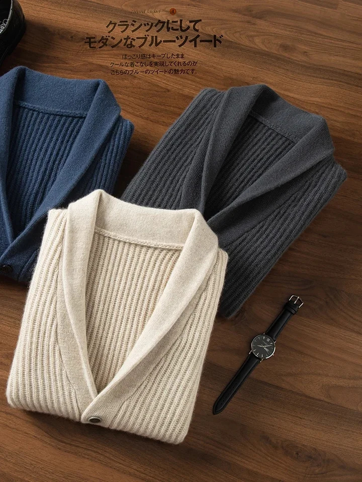 Mens Heavy Thick 100 Pure Cashmere Cardigan Olive Warm Collar HighEnd Sweater Coat Super Handsome 251015