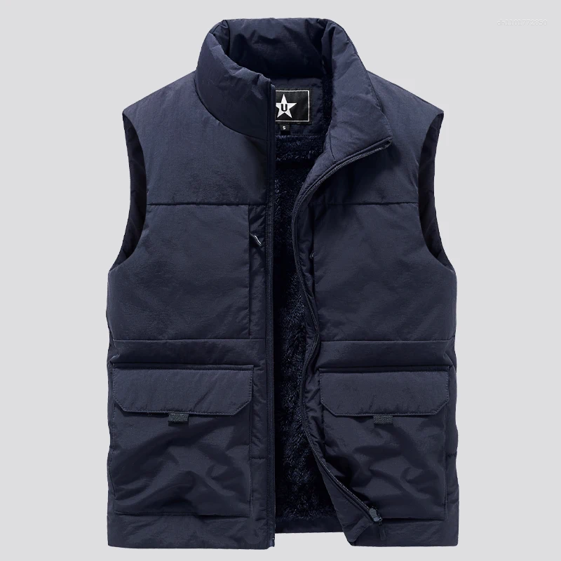 Men's Jackets Sleeveless Coat Multi-Pocket Clothing Winter Vest Fashion Large Size 6XL Male Warm Waistcoat Fleece Men