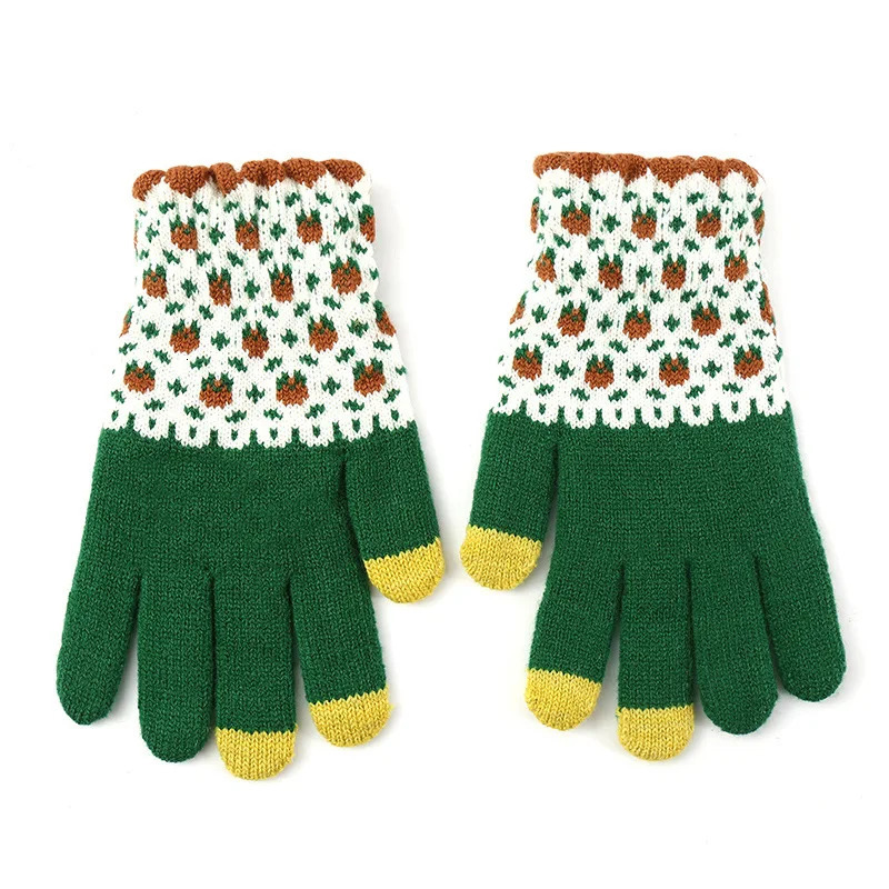1 Pairs Womens Gloves Korean Flower Kawaii For Girl Sweet Cute Versatile Knitted Mittens Thickened Velvet Warm Soft Gloves 251023