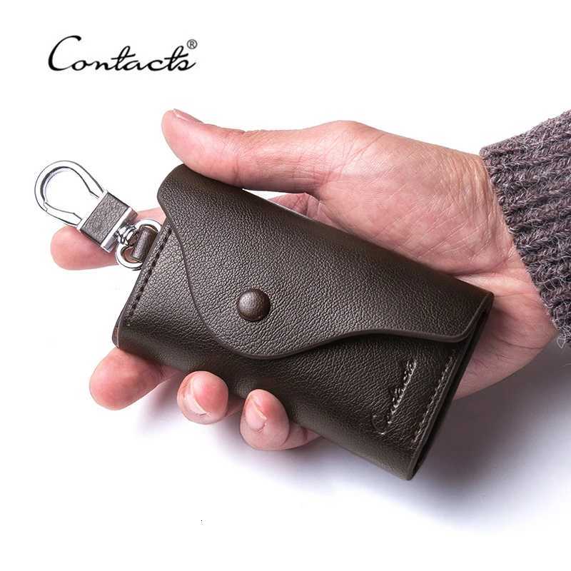 CONTACTS Mens Genuine Leather Key Wallets Fashion Housekeeper Key Holders Male Keychain Casual Key Case For Men Key Rings Z251023