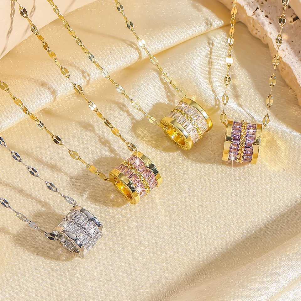 ZAKOL Y2K Stainl Steel Round Pendant Necklace For Women Girls Korea Style Beautiful Gold Color Metal Crystal Jewelry On NeckXJ251024