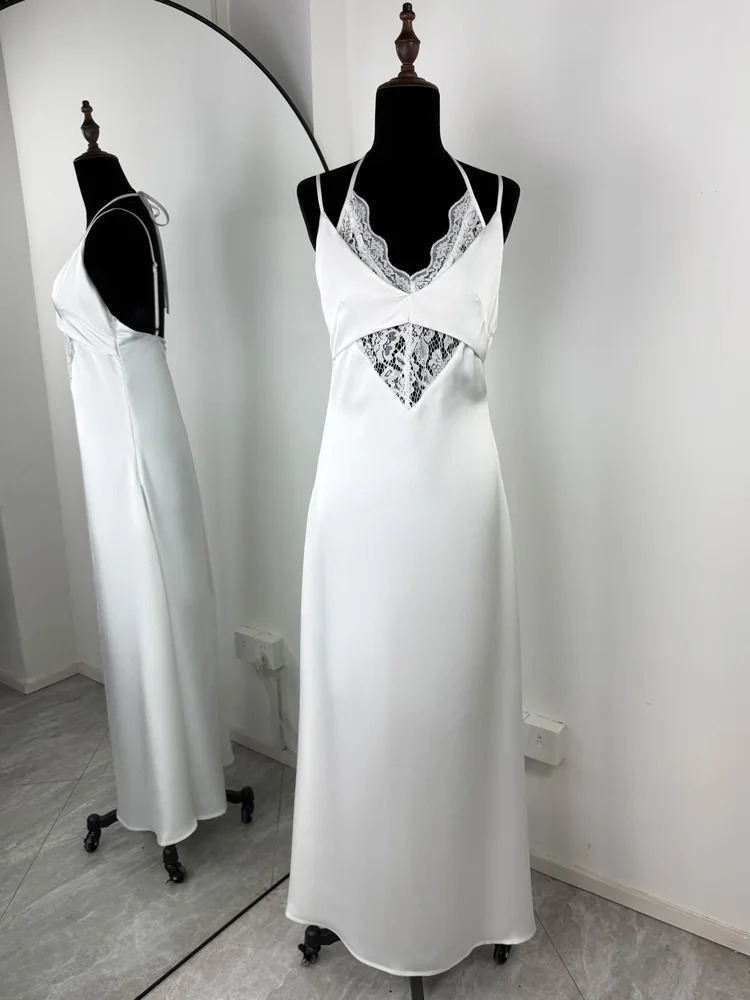 Tossy Sexy Lace Hollow Out Maxi Dress Female Backless Spaghetti Slim VNeck Hollow Out Commute Dress Summer 2025 Halter Dresses 251023