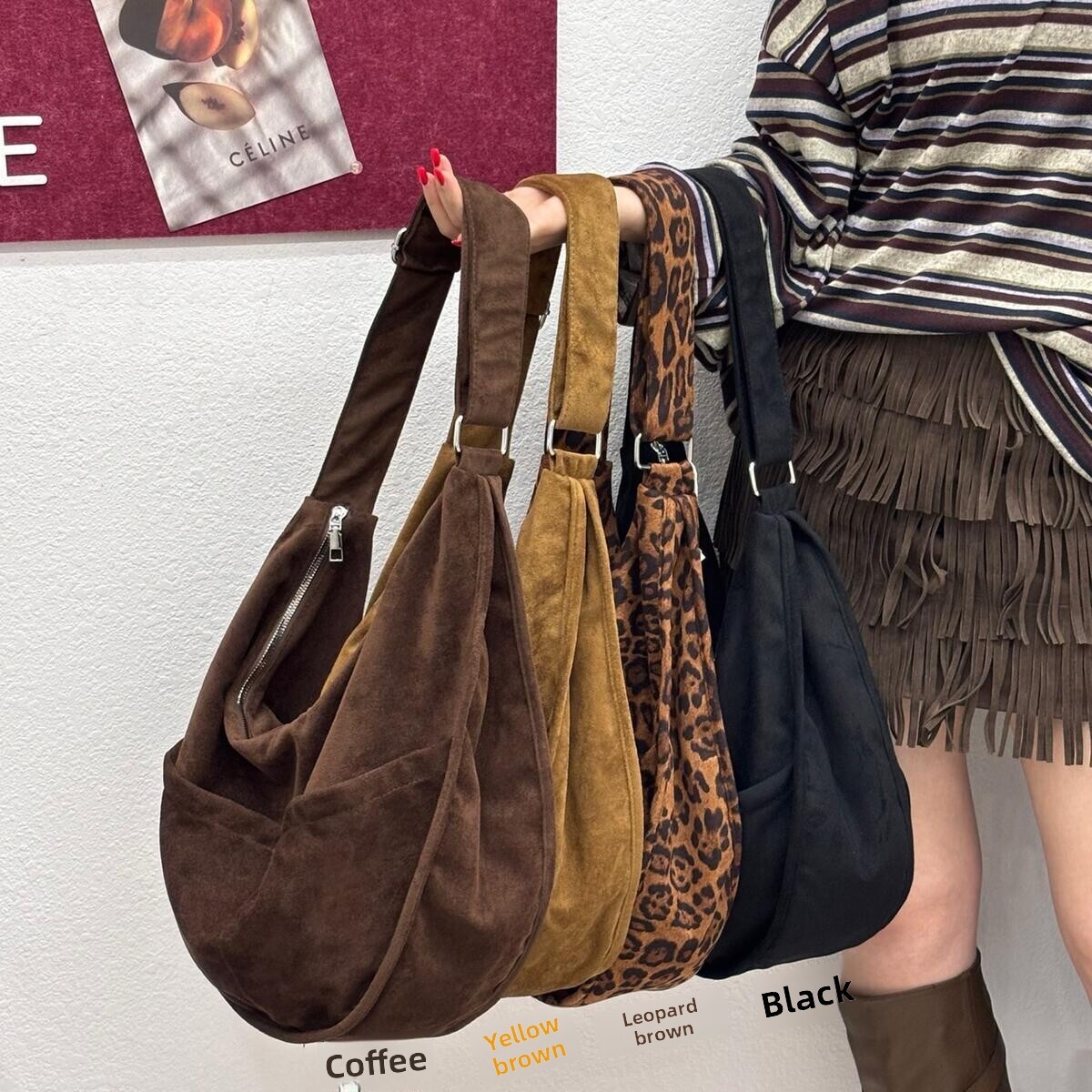 2025 Autumn Winter Suede Dumpling Korean Niche Design Maillard Matte Single Shoulder Crossbody Underarm Bag