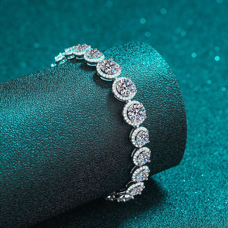 DHCollections-- Sterling Sier for Women, Moissanite Bracelet with PT950 Gold Plating
