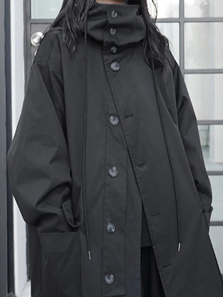Lautaro Spring Autumn Long Oversized Black Trench Coat with Hood Dark Academia Aesthetic y ner Clothes for Women 251021