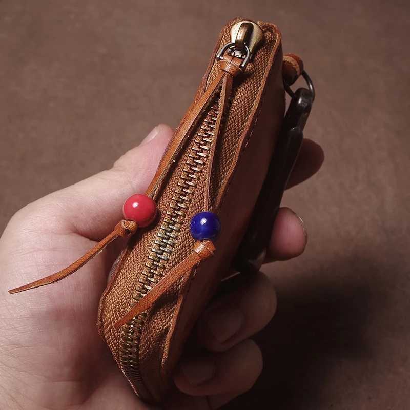 GURO High Quality Genuine Leather Home Car Key Bag Retro Men Handmade Top Cowhide Coin Purse Women Zipper Mini Wallet Card Holde Z251023