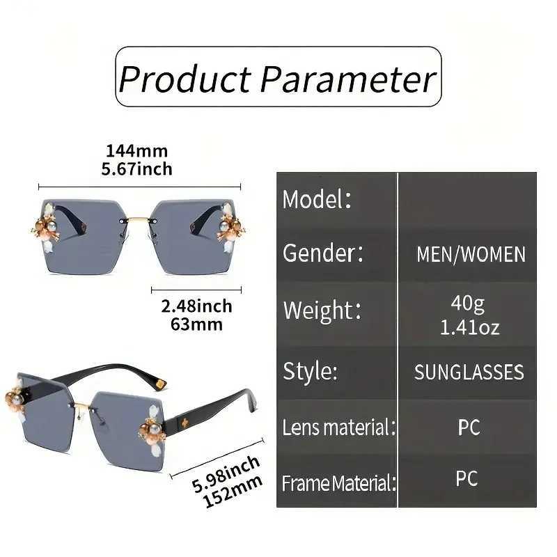 Rhinestone Decor Fashion Glasses For Women Men Casual Gradient Rimless Glasses For Summer Beach Rave PartyT251024