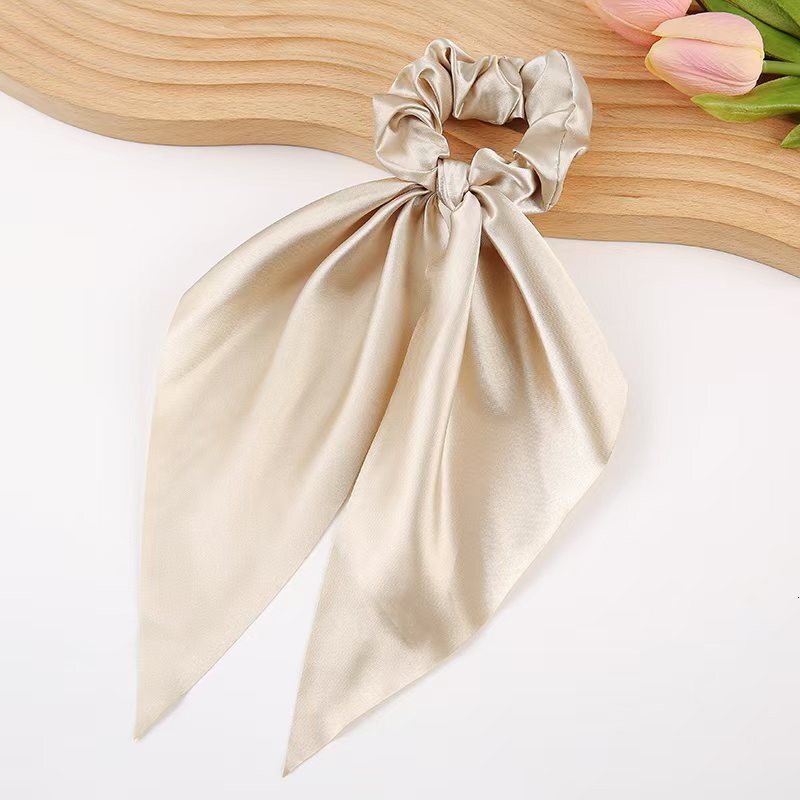New Solid Color Knotted Imitation Silk Scrunchie Ponytail Ribbon Fashion Simple Hair Tie