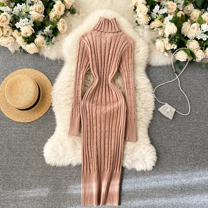 Seoulish Autumn Winter Twist Womens Wrap Knitted Dresses Long Sleeve Sheath Knitwear Office Bodycon Dress Female 2025 251023