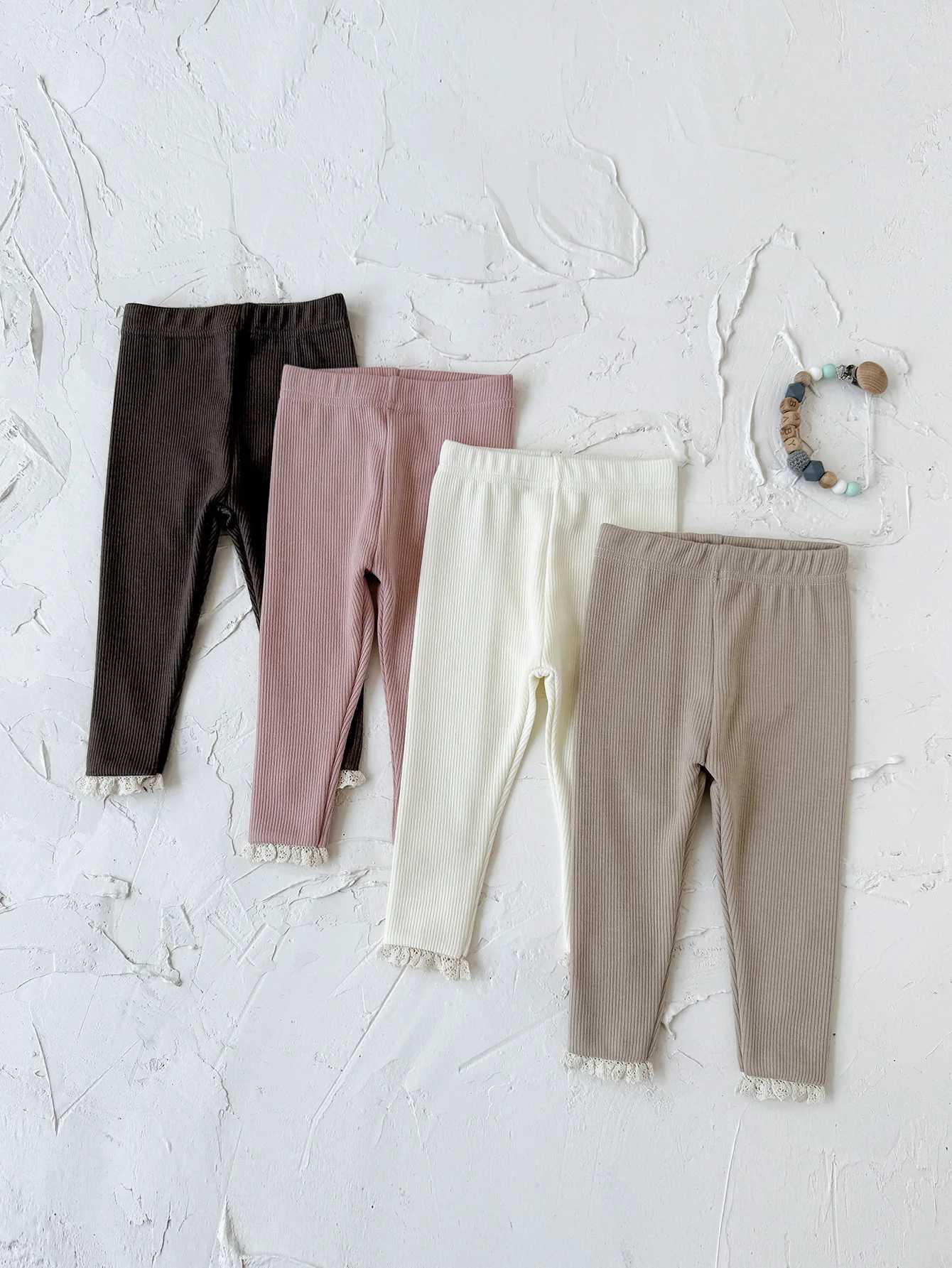 Baby Girl Lace Trimmed Leggings 03Y Cute Elastic Waist Solid Color Infant Girls Pants Soft Baby Bottoms Leggings for GirlsT251024