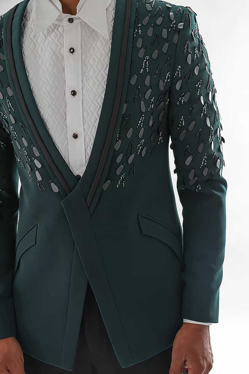 Luxury Men Suits Slim Fit 2 Piece Jacket Pants Big Sequin Beaded Groom Wedding Tuxedo Banquet Party Male Business Customized