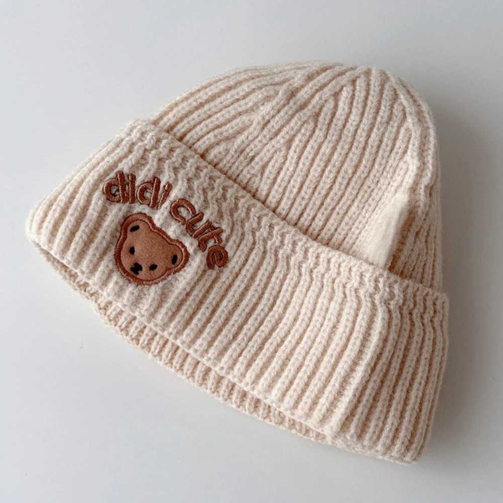 New Cartoon Bear Baby Hat Cute Childrens Warm Knitted Cap Soft Winter Earmuff Hat Baby and Toddler Beanie MINISO Baby GiftsL251024