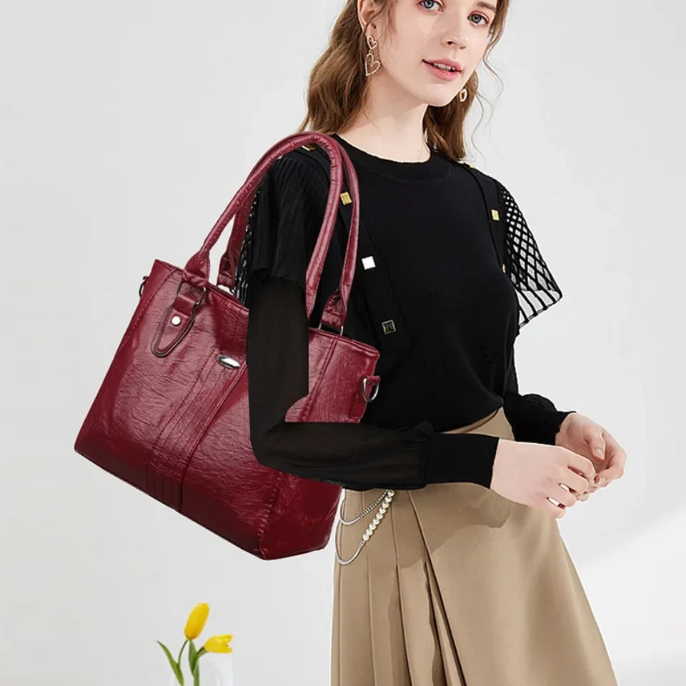 Soft Leather Handbag For Women Vintage Shoulder Tote Bag er Ladies Large Capacity Purse Commute Bags Sac A Main 251023