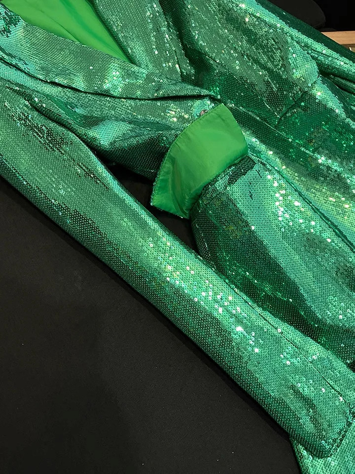 High Quality Green Shiny Sequin Pantsuits Blazer Straight Pants Set Party Evening Offic Work Wear Sequin Pants Set Outfits 251023