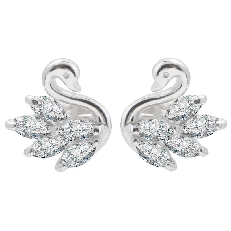 Luxury earrings Full diamond 925 silver needle swan earrings fashionable zircon light luxury niche design swan pearl earrings Designer earrings free s