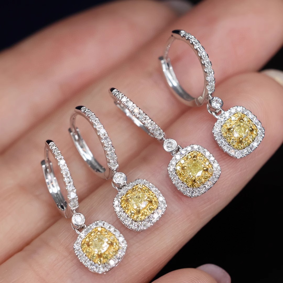 Choucong Brand Dangle Earrings Luxury Jewelry Real 100|% 925 Sterling Silver Cushion Shape Yellow Lab Moissanite Diamond Gemstones Party Women Wedding