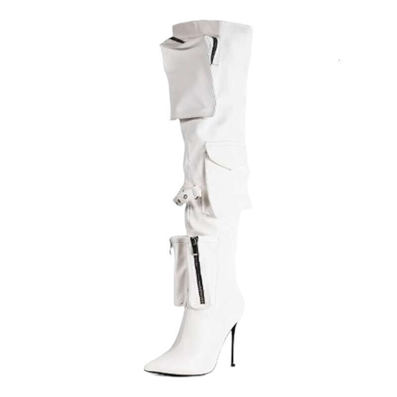 Women's Closed Toe Pocket Detail Stiletto Heel Over The Knee Boots