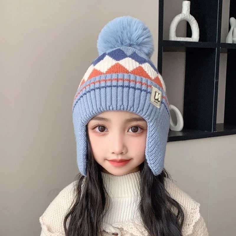 New Kids Knitted Hat Warm Winter Hat with Plush Pom Earmuffs Childrens Windproof and ColdProof Beanie Childrens GiftL251024