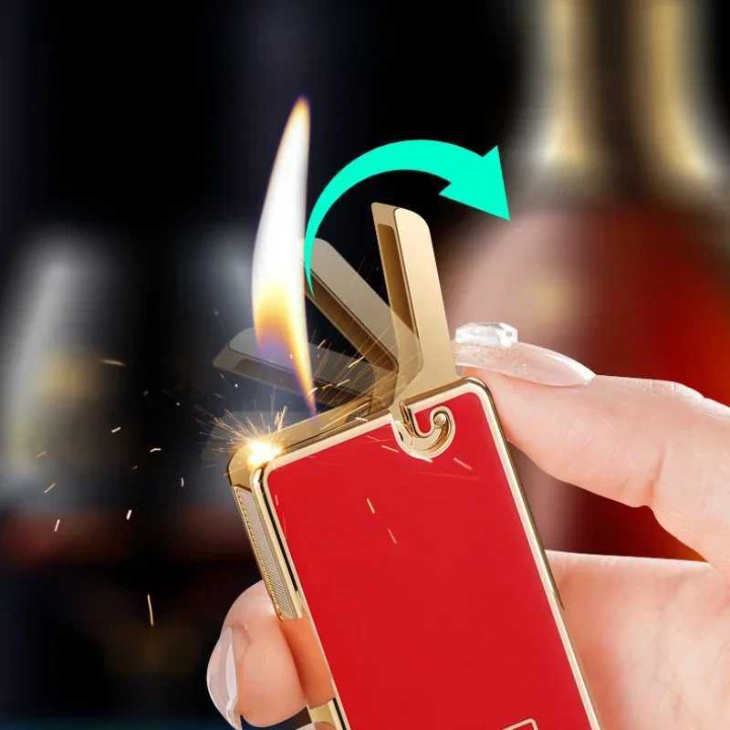 Metal Plating 3D Relief Inflatable Lighter One click Ejection Grinding Wheel Ignition Butane Gas Lighter Smoking Gifts For Men D251024
