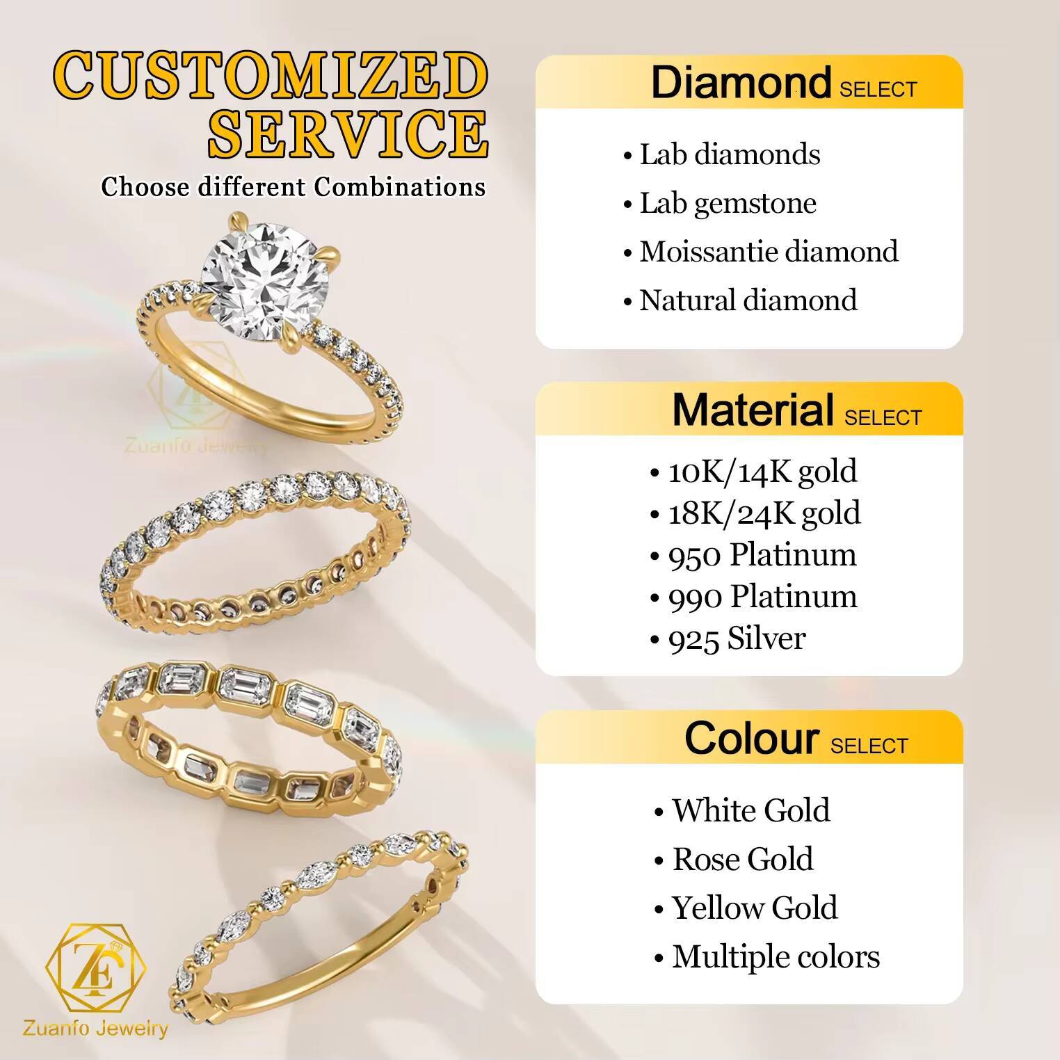 Custom 925 Silver 10K 14K 18K Solid Gold Oval Moissanite Wedding Ring Set Claw Setting Full Eternity Band Couple Ring