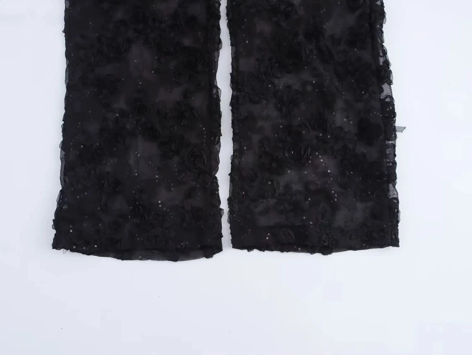 Women Elegant Sets Solid Color Sequin Decorative Semi Transparent Pants Set Flower Texture Blazer Top Set Lady 2 Piece 251023