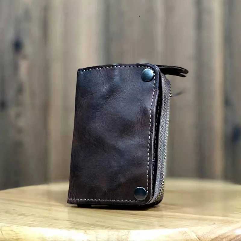 Vintage Genuine Leather Double Layers Wallet Daily Mini Key Bag Purse Crazy Horse Leather Coin Purse Cowhide Casual Cards Holder Z251023