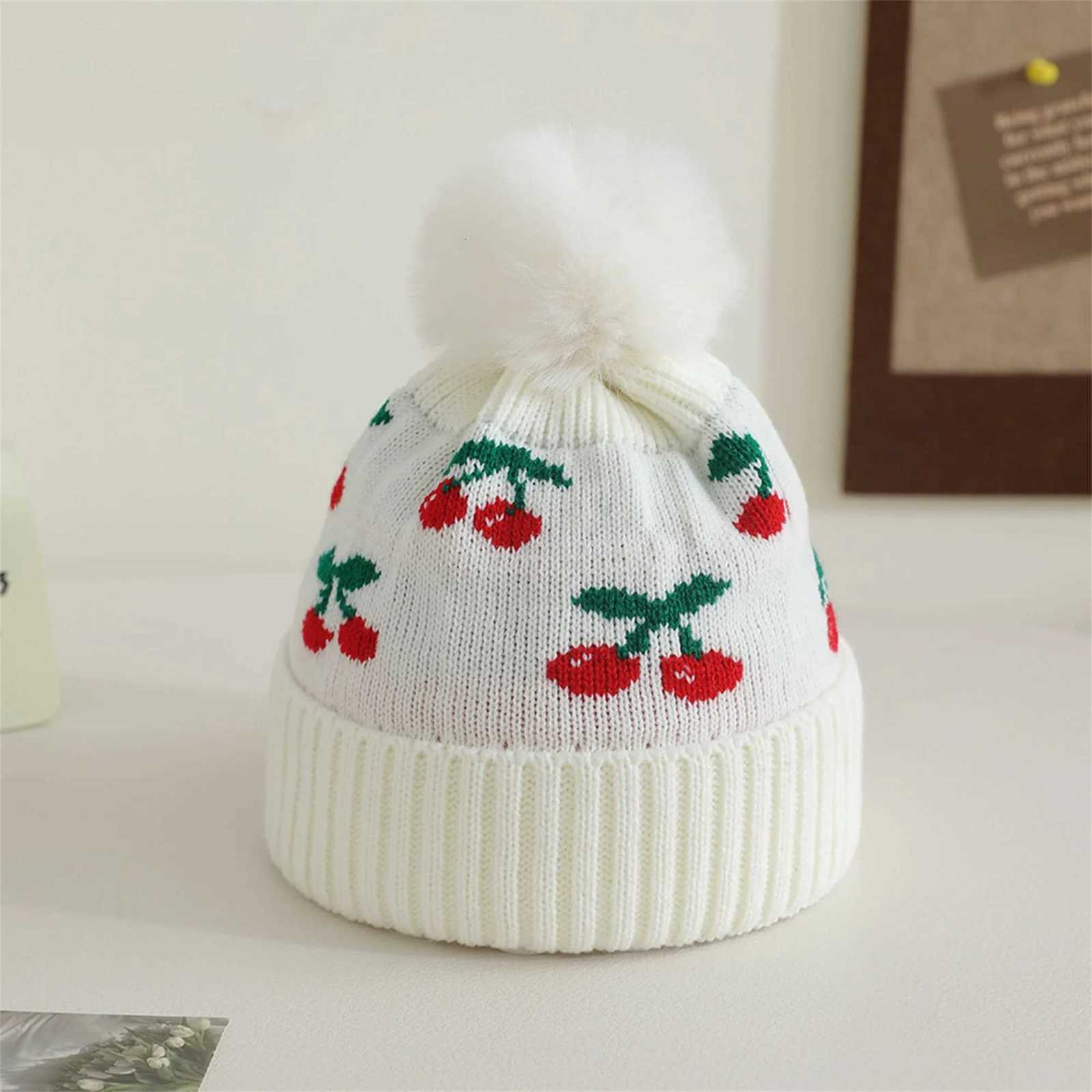 Cute Knitted Strawberry Patterned Beanie Hat with Pom Baby Winter Caps for Infants and Toddlers Unisex Warm Hats for KidsL251024