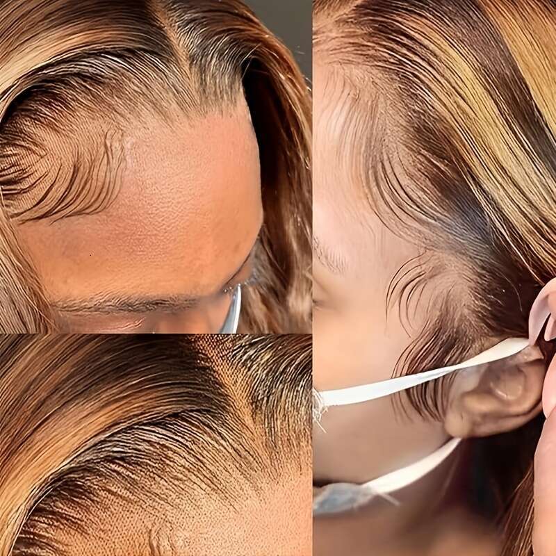 225% Density Ombre Highlight Hair Wigs Glueless Front Pre Plucked Honey Blonde 13X4 HD Lace Frontal Body Wave Loose Curly Human Air Wig 4/27 Easy Wear