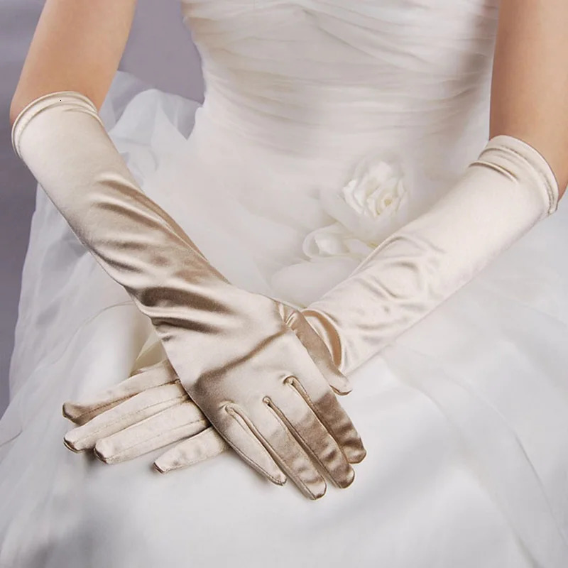 Elegant Satin Solid Women Gloves Halloween Cosplay Stage Performance Etiquette Gloves Christmas Thin Full Finger Dress Mittens 251021