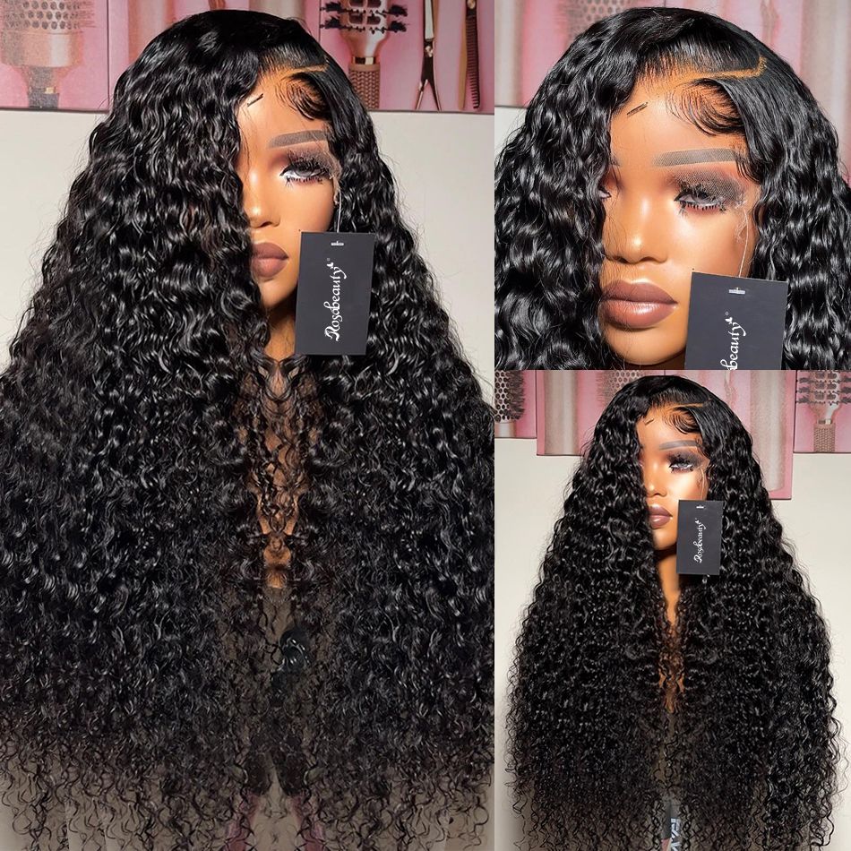 250% 13x4 HD Transparent Deep Wave Lace Front Wig Brazilian 360 Water Wave Lace Frontal Wig Lace Closure Glueless Synthetic Wig for Women