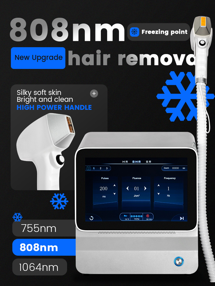 Diode Laser Hair Removal Machine 3 Wavelength 755 1064 808nm Laser Ice Platinum Permanent Painless Hair Removal