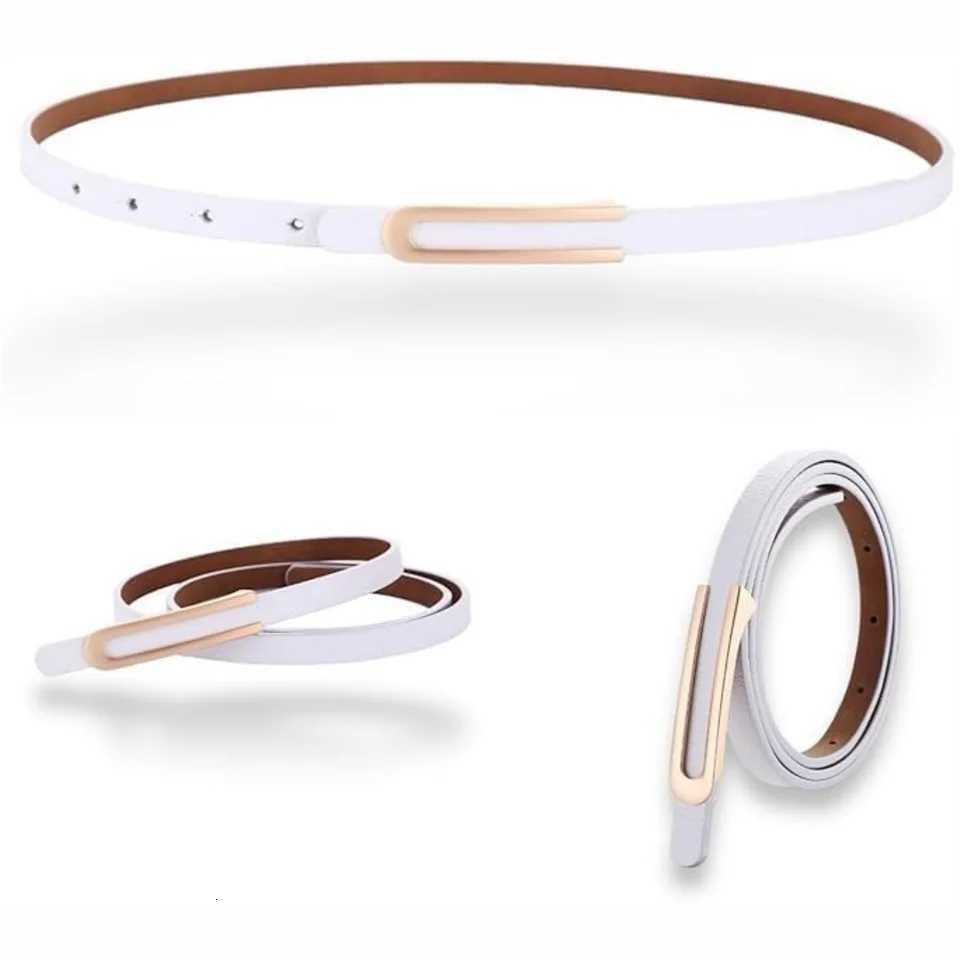 Womens Fashion Elegant Skinny Slim Genuine Leather Belts Waistband Thin Waist Belt With Gold Color Alloy Buckle W251024