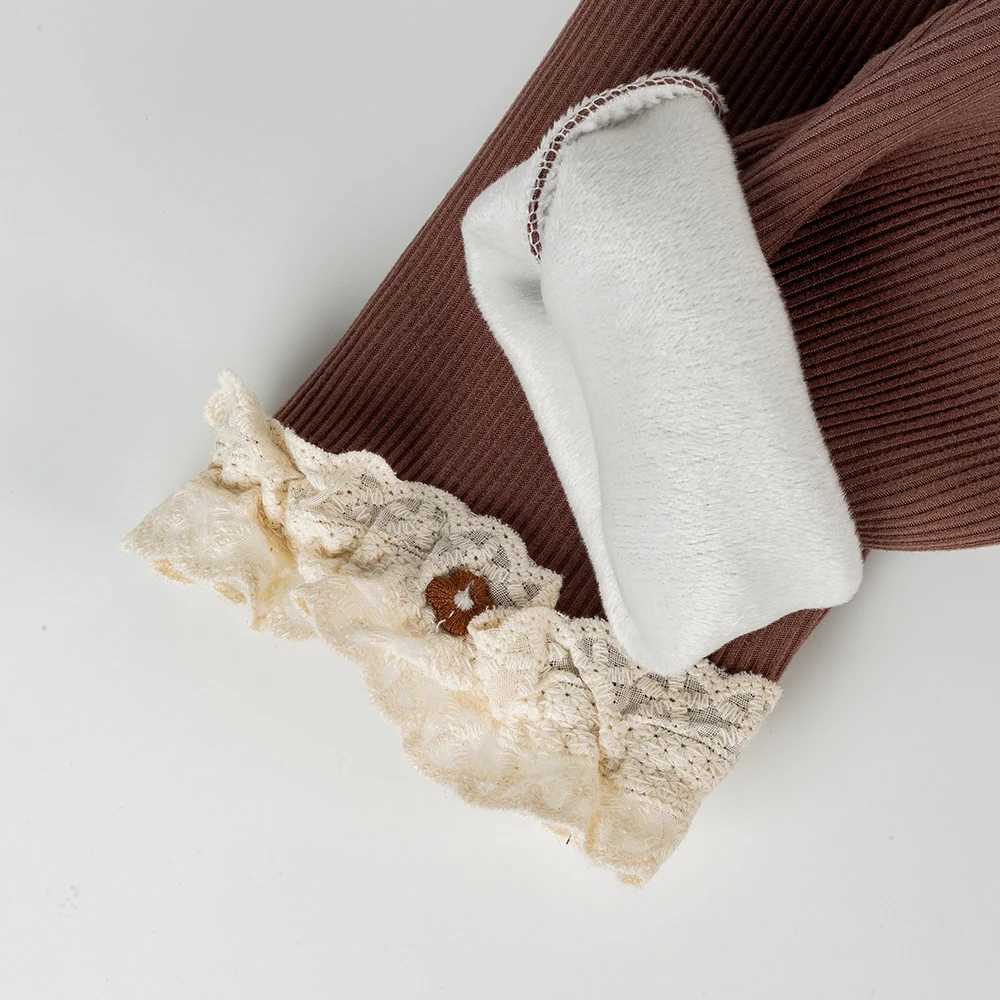 Autumn Girls Tight Pants Kids Warm Pants Pleated Lace Small Flower Childrens Fashionable Solid Color Casual LeggingsT251024