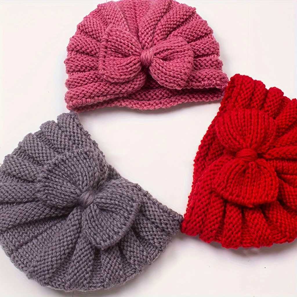 INS Baby Bow Knit Hat Stretchy Winter Warm Cap with MoistureWicking Soft Fleece Yarn for Infants Autumn Winter Daily BirthdayL251024