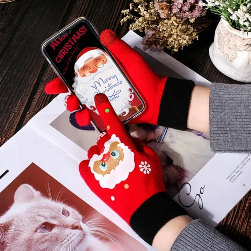 Cozy Thermal Touchscreen Christmas Knit Gloves for Adults and Children Five Finger Winter Gloves Warm Outdoor Gift Accessory 251021