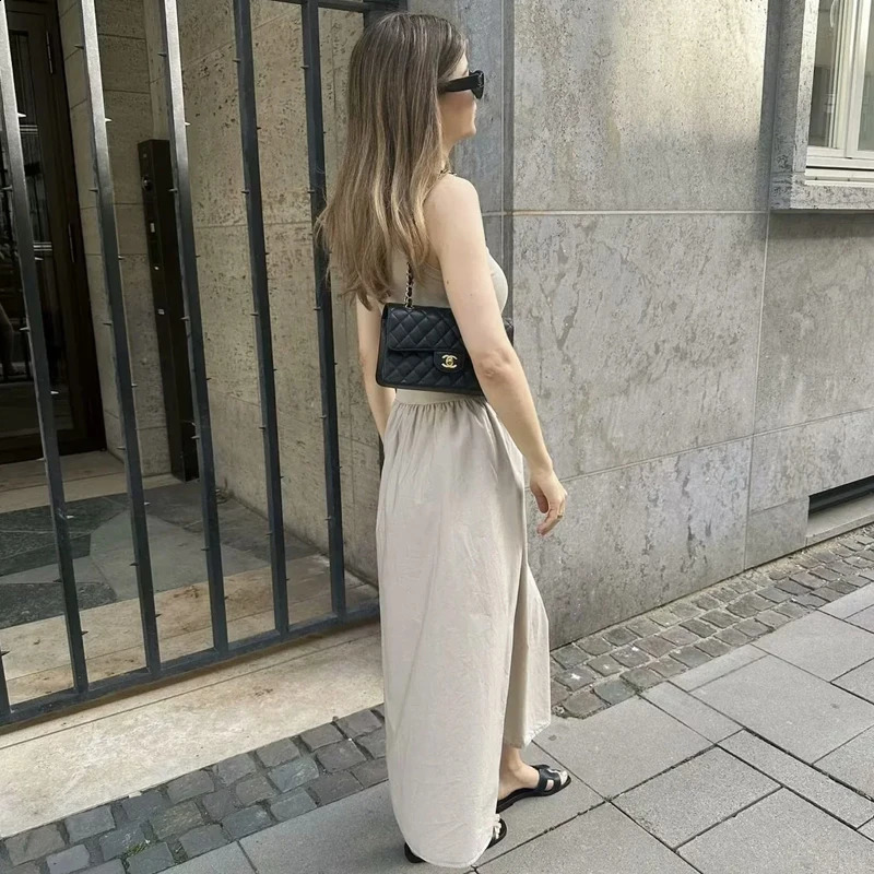 HXAO Knitted Dresses 2025 Woman Sleeveless Black Long Dress Women Bodycon Summer Solid Dresses One Pieces Midi Casual Dresses 251023