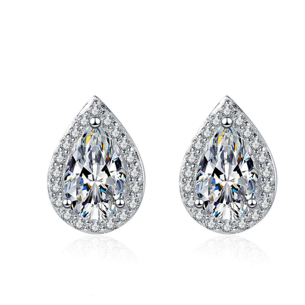 DHCollections-- Sterling Sier for Women Pear-Shaped Moissanite Plated with PT950 Gold Petite Earrings Jewelry