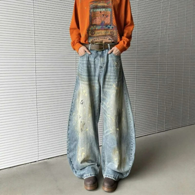Mens Autumn SemiWide Leg Jeans Korean Fashion Washed Cotton Casual Denim Pants All Match Baggy Vintage Streetwear Male 251018
