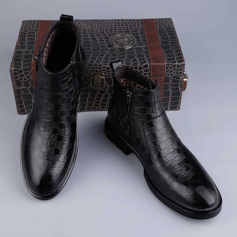 Side Zipper Man Winter Chelsea Boots Fur Warm Male Genuine Leather Shoes Luxury Brand Men Ankle Boots Handmade Business Footwear W251024