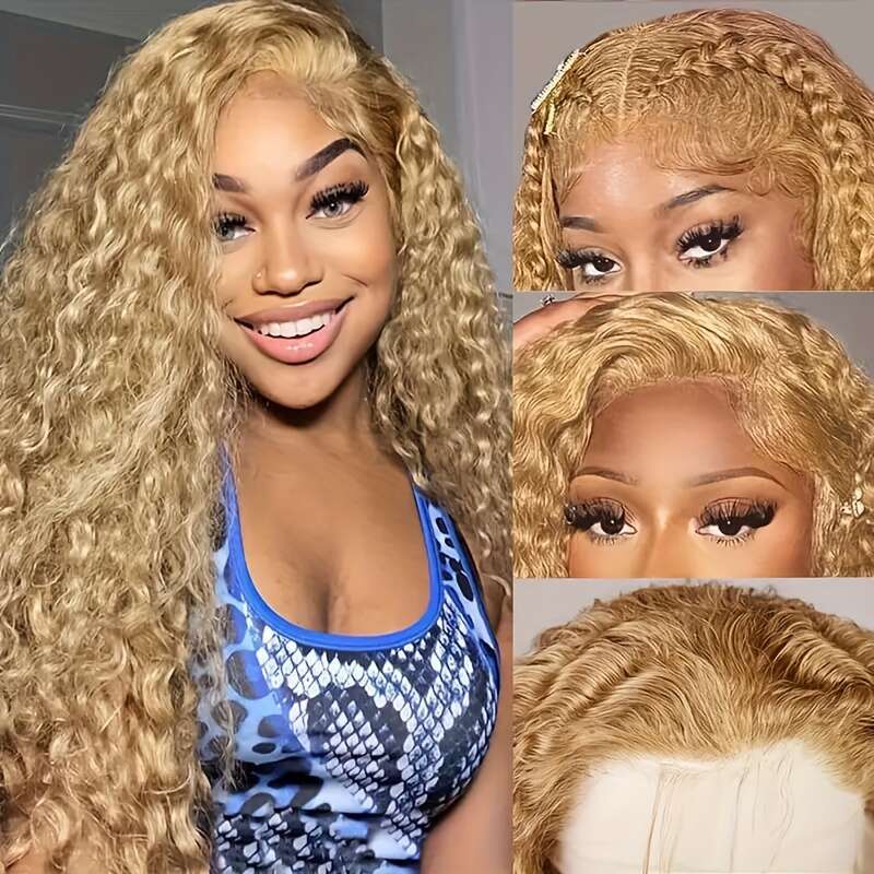 Women'S 13x6 HD Transparent Lace Front Wig Human Hair - 200% Density #27 Water Wave with Pre-Plucked Baby Hair, Natural Looking Hairline Scalp Te