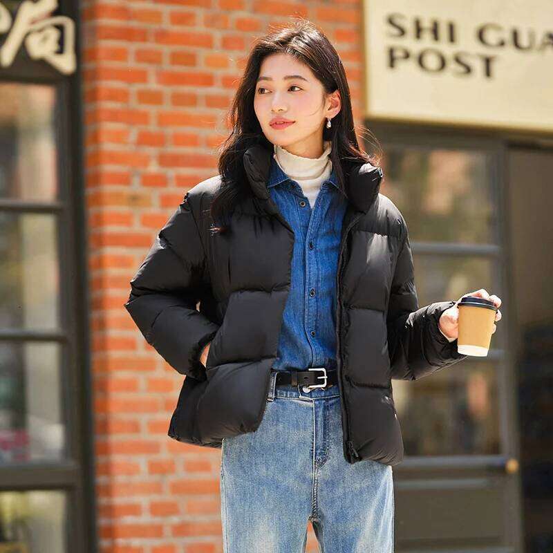 Women Three-Proof Solid Color Stand-Up Collar Loose Simple Winter 2024 New Versatile Goose Warm Down Jacket Coats Designer Women