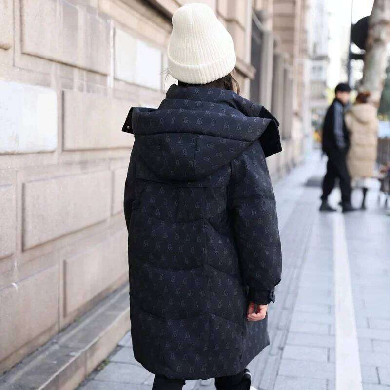 Winter Down Jacket For Kid Printed Hooded Thick Warm Long Teens Girl Outerwear Coat 6-14Y Kids Parkas Jackets
